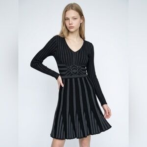 Studio M Black and Gray Striped Knit Dress
